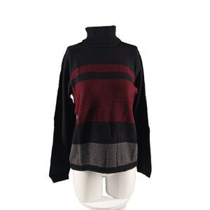 NWT $46 Karen Scott Turtleneck Colorblock Sweater MEDIUM(8-10) 100% Cotton